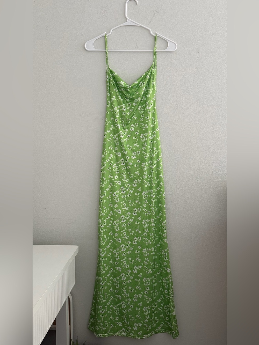 Green Floral Slip Dress with White Daisy Print
